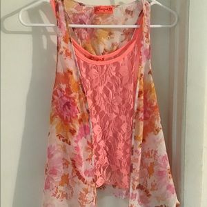 lace tank top with matching sleeveless cardigan